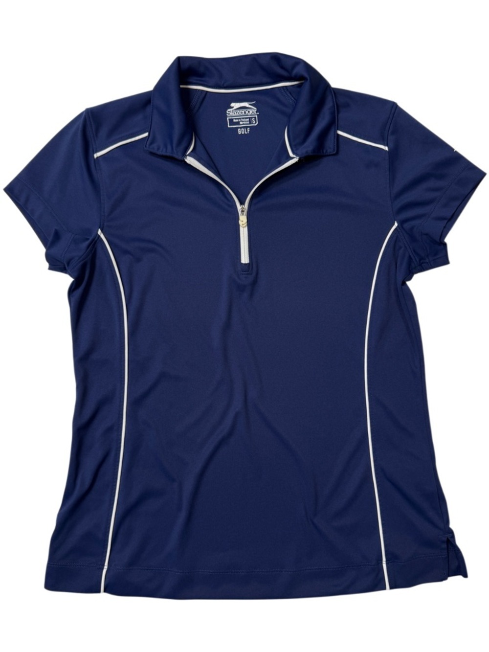 {Slazenger Golf} Blue White Short Sleeve 1/4 Quarter Zip Polo Top Shirt WAT16